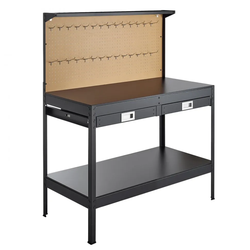VEVOR Hardwood Workbench, 242.5 lbs Weight Capacity, 47.2-inch Heavy Duty Workbench with Pegboard, 4 AC Outlets & 2 USB Ports, 4.9 ft Cable & 30 Hooks, Garage Work Bench with Drawer for Workshop