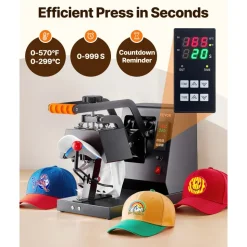 VEVOR Hat Heat Press, 4-in-1 Cap Heat Press Machine, 6 x 3in Clamshell Sublimation Transfer, LCD Digital Timer Temperature Control with 4pcs Curved Heating Elements (6x3/6.7x2.7/6.7x2.7/8.1x3.5)
