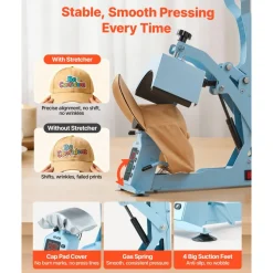 VEVOR Hat Heat Press Machine, with 2 Interchangeable Platens and Caps Stretcher, Precise Temperature & Time Control, Heat Press for Hats and Caps, for HTV Iron On and Sublimation Projects, Light Blue