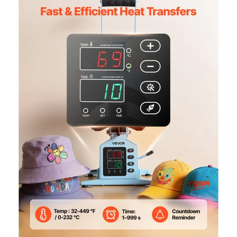 VEVOR Hat Heat Press Machine, with 2 Interchangeable Platens and Caps Stretcher, Precise Temperature & Time Control, Heat Press for Hats and Caps, for HTV Iron On and Sublimation Projects, Light Blue
