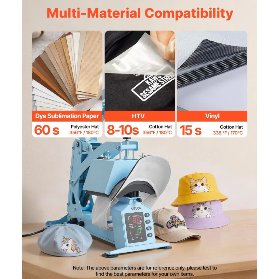 VEVOR Hat Heat Press Machine, with 2 Interchangeable Platens and Caps Stretcher, Precise Temperature & Time Control, Heat Press for Hats and Caps, for HTV Iron On and Sublimation Projects, Light Blue