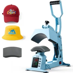 VEVOR Hat Heat Press Machine, with 2 Interchangeable Platens and Caps Stretcher, Precise Temperature & Time Control, Heat Press for Hats and Caps, for HTV Iron On and Sublimation Projects, Light Blue