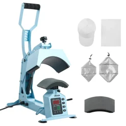 VEVOR Hat Heat Press Machine, with 2 Interchangeable Platens and Caps Stretcher, Precise Temperature & Time Control, Heat Press for Hats and Caps, for HTV Iron On and Sublimation Projects, Light Blue