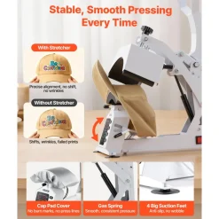 VEVOR Hat Heat Press Machine, with 4 Interchangeable Platens and Caps Stretcher, Precise Temperature & Time Control, Heat Press for Hats and Caps, for HTV Iron On and Sublimation Projects, White