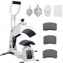 VEVOR Hat Heat Press Machine, with 4 Interchangeable Platens and Caps Stretcher, Precise Temperature & Time Control, Heat Press for Hats and Caps, for HTV Iron On and Sublimation Projects, White