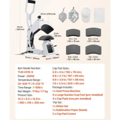 VEVOR Hat Heat Press Machine, with 4 Interchangeable Platens and Caps Stretcher, Precise Temperature & Time Control, Heat Press for Hats and Caps, for HTV Iron On and Sublimation Projects, White
