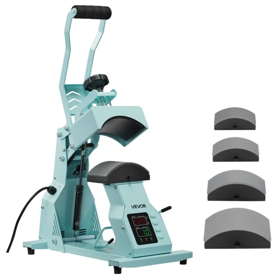 VEVOR Hat Heat Press Machine, with 4pcs Interchangeable Platens, Precise Temperature and Time Control, Hat Press for HTV Iron On and Sublimation Projects, for Caps, Headbands, Cuffs, Face Masks, Green