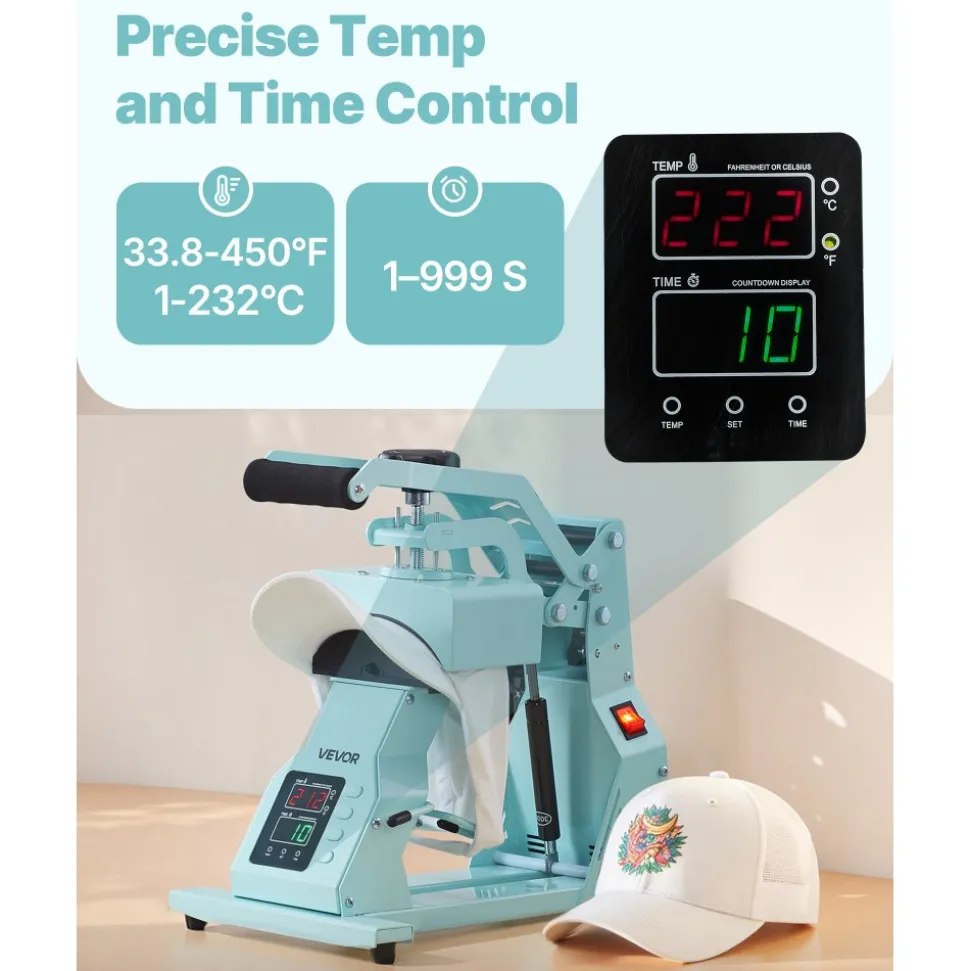 VEVOR Hat Heat Press Machine, with 4pcs Interchangeable Platens, Precise Temperature and Time Control, Hat Press for HTV Iron On and Sublimation Projects, for Caps, Headbands, Cuffs, Face Masks, Green