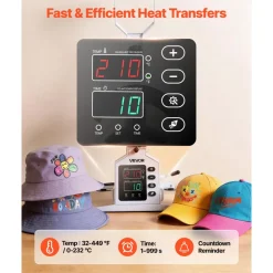 VEVOR Hat Heat Press Machine, with 2 Interchangeable Platens and Caps Stretcher, Precise Temperature & Time Control, Heat Press for Hats and Caps, for HTV Iron On and Sublimation Projects, White
