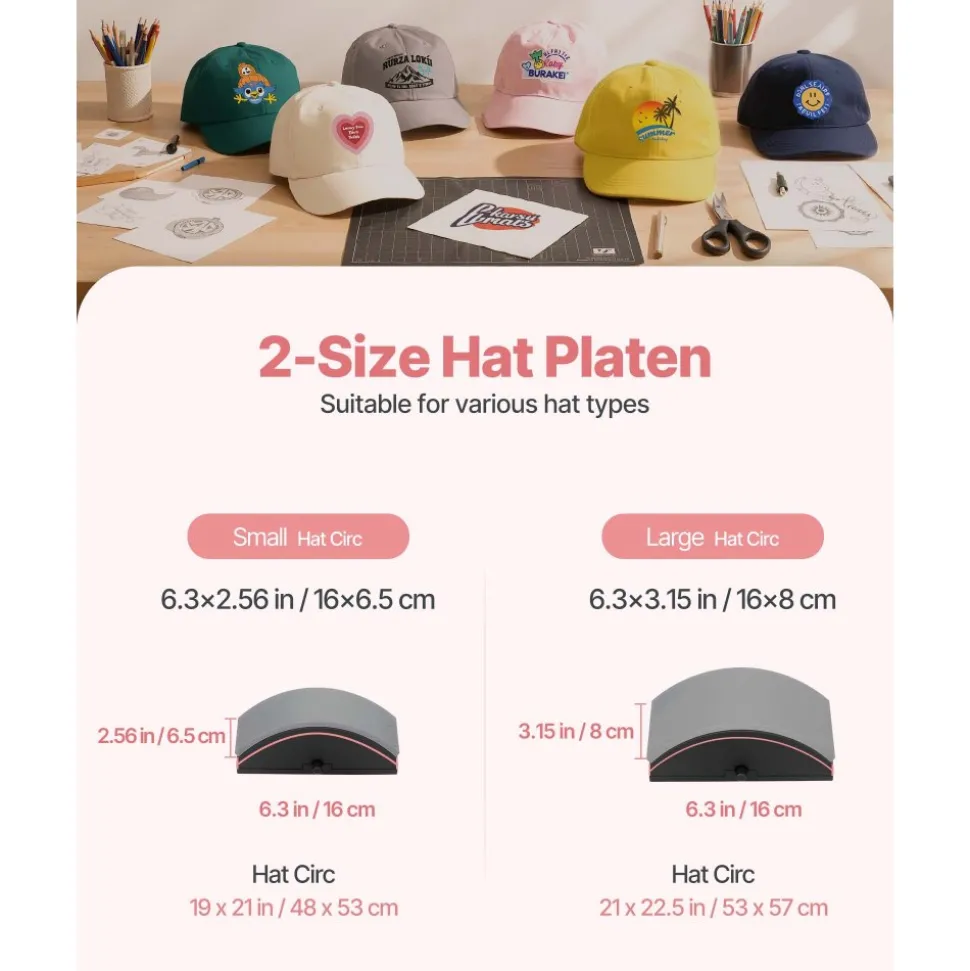 VEVOR Hat Heat Press Machine, with 2pcs Interchangeable Platens, Precise Temperature and Time Control, Hat Press for HTV Iron On and Sublimation Projects, for Caps, Headbands, Cuffs, Face Masks, Pink