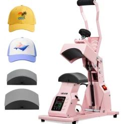 VEVOR Hat Heat Press Machine, with 2pcs Interchangeable Platens, Precise Temperature and Time Control, Hat Press for HTV Iron On and Sublimation Projects, for Caps, Headbands, Cuffs, Face Masks, Pink