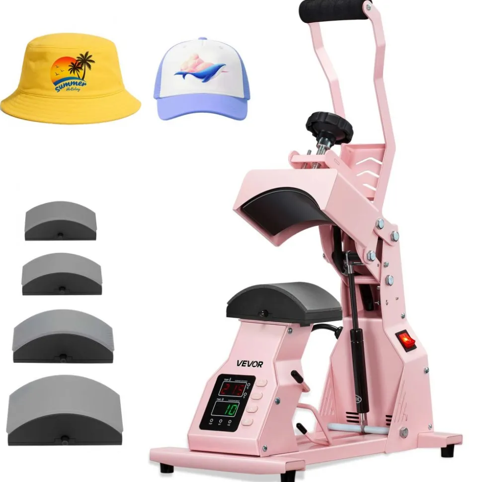 VEVOR Hat Heat Press Machine, with 4pcs Interchangeable Platens, Precise Temperature and Time Control, Hat Press for HTV Iron On and Sublimation Projects, for Caps, Headbands, Cuffs, Face Masks, Pink
