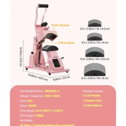 VEVOR Hat Heat Press Machine, with 4pcs Interchangeable Platens, Precise Temperature and Time Control, Hat Press for HTV Iron On and Sublimation Projects, for Caps, Headbands, Cuffs, Face Masks, Pink