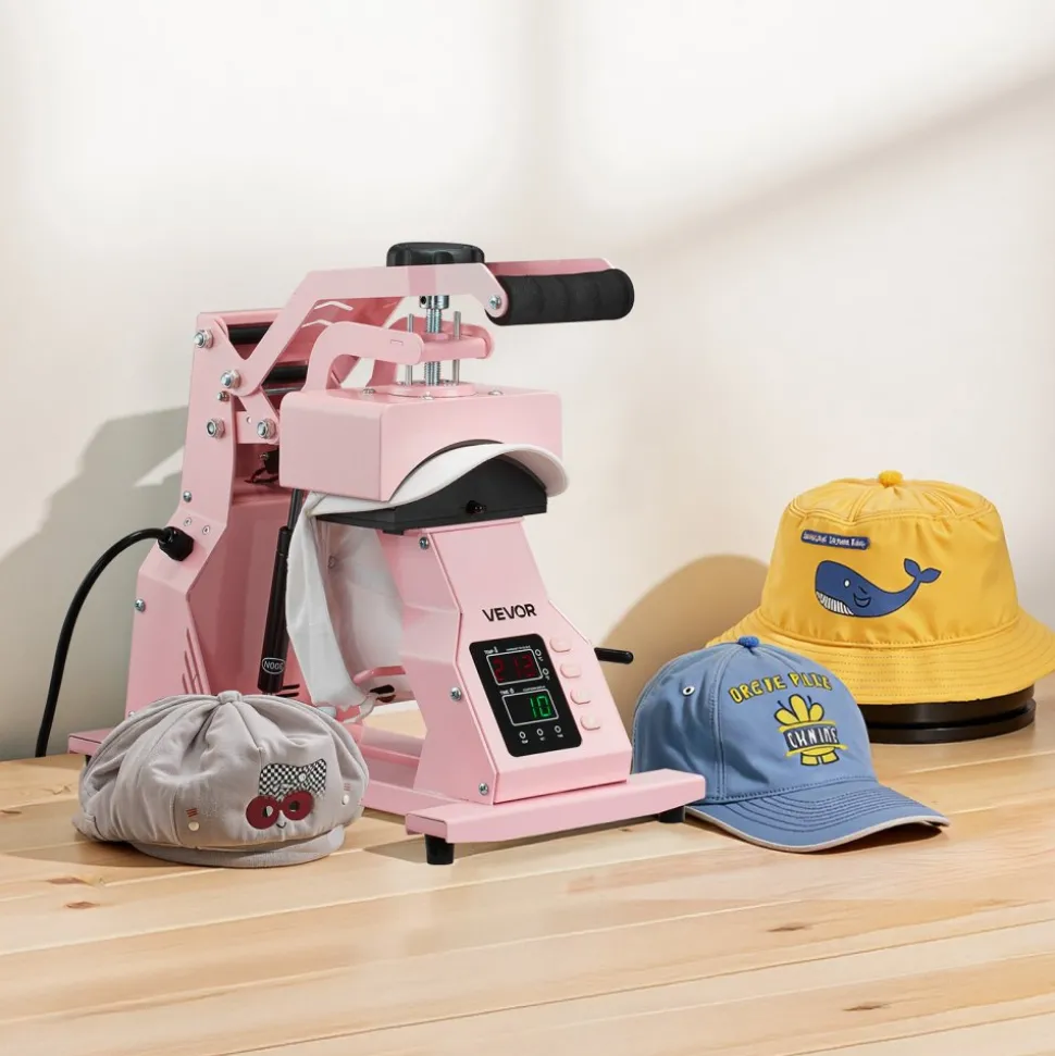 VEVOR Hat Heat Press Machine, with 4pcs Interchangeable Platens, Precise Temperature and Time Control, Hat Press for HTV Iron On and Sublimation Projects, for Caps, Headbands, Cuffs, Face Masks, Pink