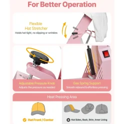 VEVOR Hat Heat Press Machine, with 4pcs Interchangeable Platens, Precise Temperature and Time Control, Hat Press for HTV Iron On and Sublimation Projects, for Caps, Headbands, Cuffs, Face Masks, Pink