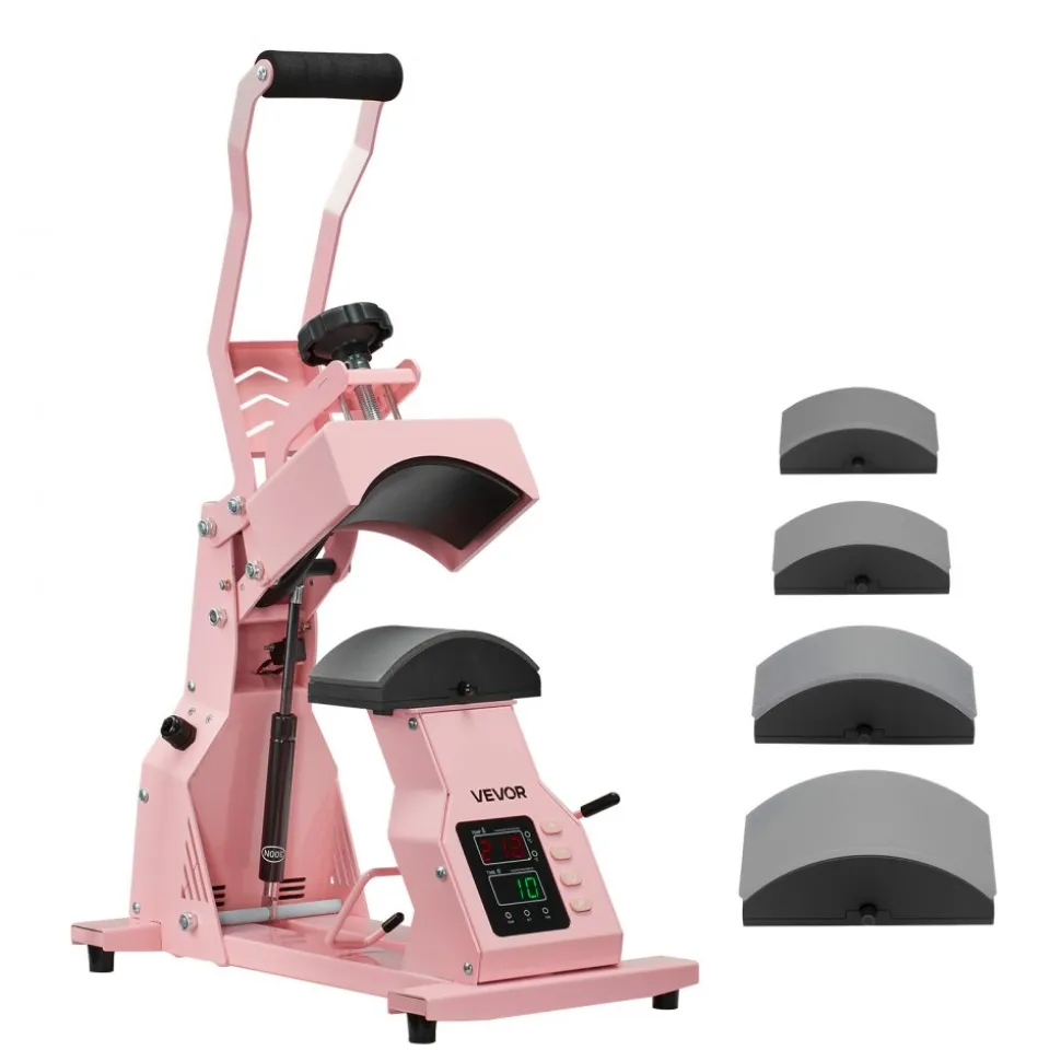 VEVOR Hat Heat Press Machine, with 4pcs Interchangeable Platens, Precise Temperature and Time Control, Hat Press for HTV Iron On and Sublimation Projects, for Caps, Headbands, Cuffs, Face Masks, Pink