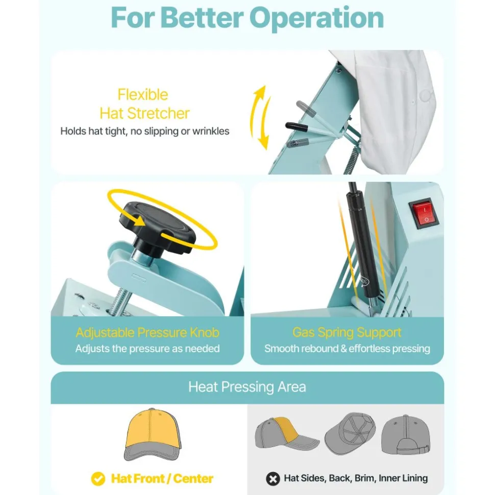 VEVOR Hat Heat Press Machine, with 2pcs Interchangeable Platens, Precise Temperature and Time Control, Hat Press for HTV Iron On and Sublimation Projects, for Caps, Headbands, Cuffs, Face Masks, Green