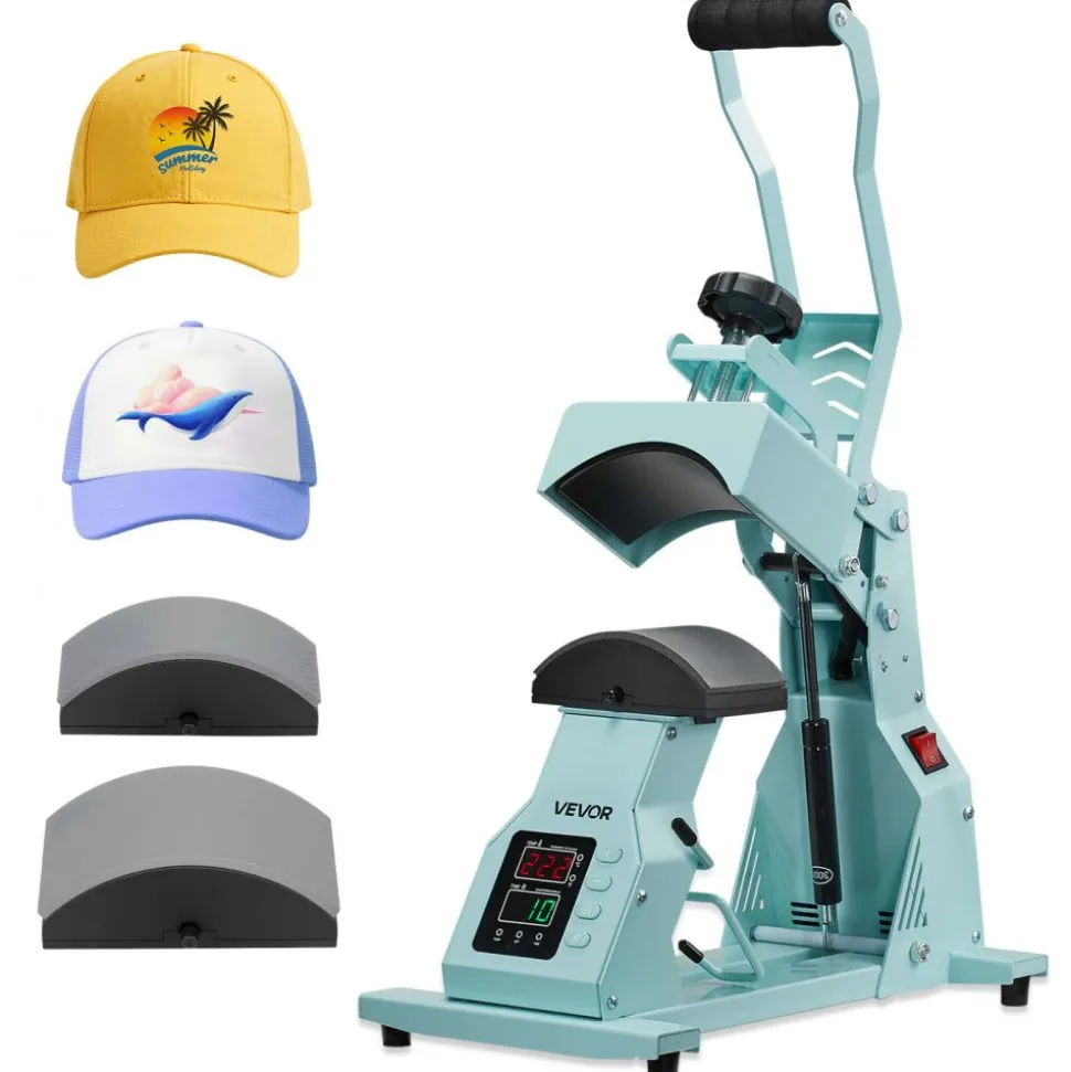 VEVOR Hat Heat Press Machine, with 2pcs Interchangeable Platens, Precise Temperature and Time Control, Hat Press for HTV Iron On and Sublimation Projects, for Caps, Headbands, Cuffs, Face Masks, Green