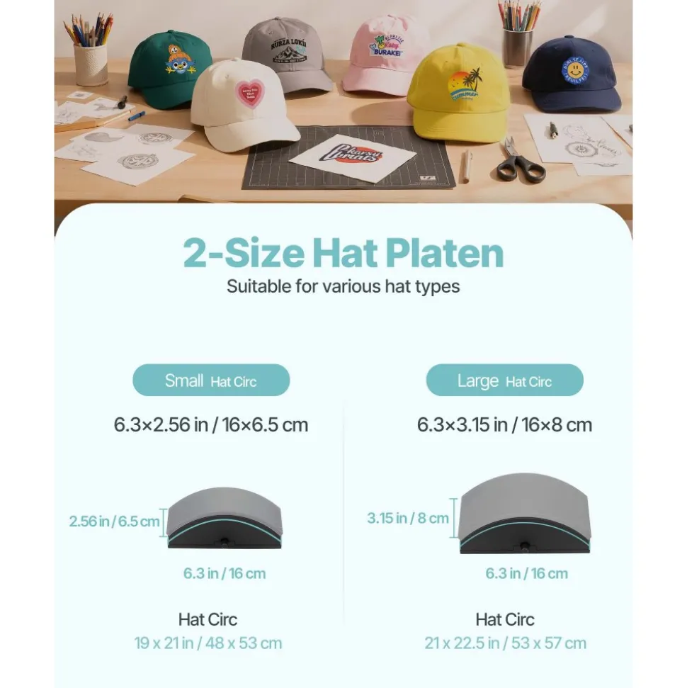 VEVOR Hat Heat Press Machine, with 2pcs Interchangeable Platens, Precise Temperature and Time Control, Hat Press for HTV Iron On and Sublimation Projects, for Caps, Headbands, Cuffs, Face Masks, Green