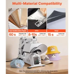 VEVOR Hat Heat Press Machine, 8.5 x 4 in Large Heating Plate, with Caps Stretcher, Precise Temperature & Time Control, Heat Press for Hats and Caps, for HTV Iron On and Sublimation Projects, White