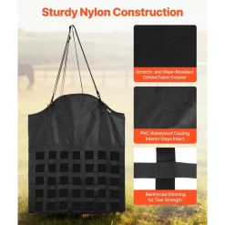 VEVOR Hay Bag for Horses, 21.65 x 7.28 x 25.2 in, 1.81 x 1.81 in Holes, Premium Nylon Construction with PVC Waterproof Coating, Adjustable Hanging Straps and Metal Hooks, Slow Feed Hay Bag for Horses