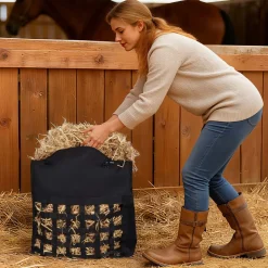 VEVOR Hay Bag for Horses, 21.65 x 7.28 x 25.2 in, 1.81 x 1.81 in Holes, Premium Nylon Construction with PVC Waterproof Coating, Adjustable Hanging Straps and Metal Hooks, Slow Feed Hay Bag for Horses