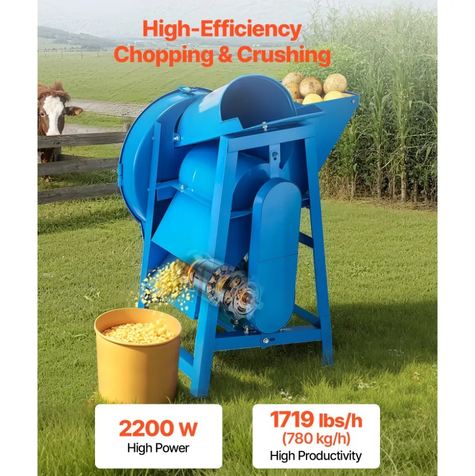 VEVOR Hay Chopper, 2200W Corn Straw Chopper with Double Feed Ports, 1719lbs/h Capacity Forage Corn Stalks Cutting Machine, 220V Multifunctional Grass Feed Pulverizer for Livestock, Farm, Ranch