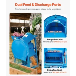 VEVOR Hay Chopper, 2200W Corn Straw Chopper with Double Feed Ports, 1719lbs/h Capacity Forage Corn Stalks Cutting Machine, 220V Multifunctional Grass Feed Pulverizer for Livestock, Farm, Ranch
