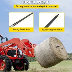 VEVOR Hay Spear 39" Bale Spear 3600 lbs Capacity, Bale Spike Quick Attach Square Hay Bale Spears 1 3/4", Black Coated Bale Forks, Bale Hay Spike with Hex Nut and Sleeve for Buckets Tractors Loaders