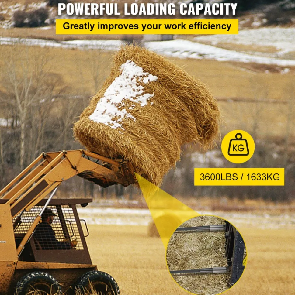 VEVOR Hay Spear 39" Bale Spear 3600 lbs Capacity, Bale Spike Quick Attach Square Hay Bale Spears 1 3/4", Black Coated Bale Forks, Bale Hay Spike with Hex Nut and Sleeve for Buckets Tractors Loaders