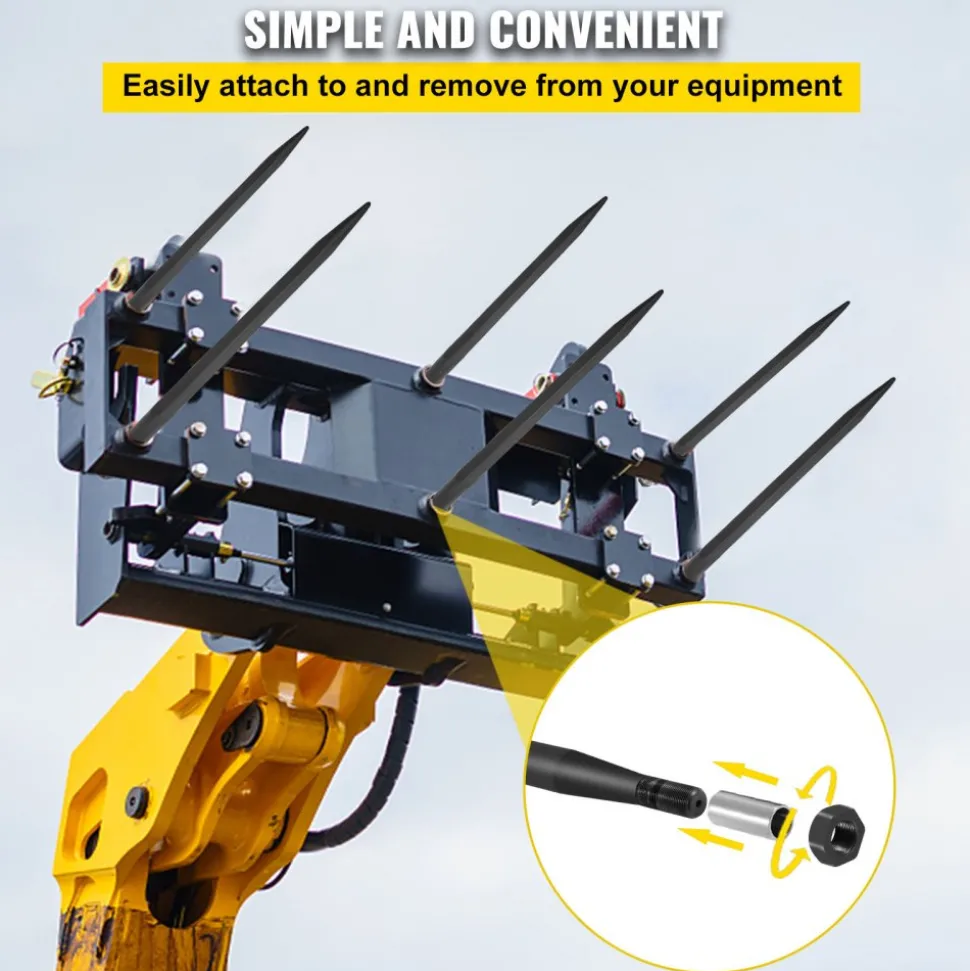 VEVOR Hay Spear 39" Bale Spear 3600 lbs Capacity, Bale Spike Quick Attach Square Hay Bale Spears 1 3/4", Black Coated Bale Forks, Bale Hay Spike with Hex Nut and Sleeve for Buckets Tractors Loaders