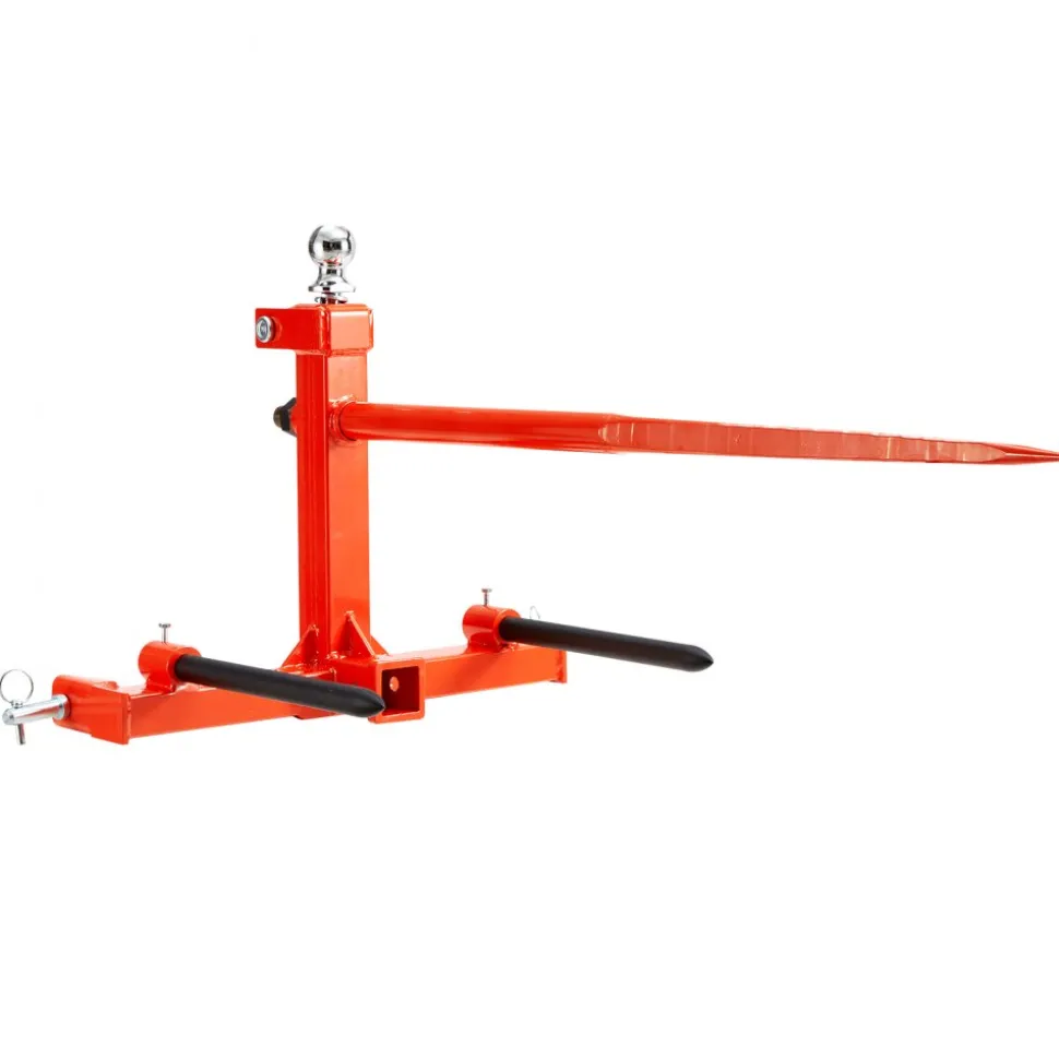 VEVOR 49" Hay Spear, Bale Spears 1600lbs Loading Capacity, Three-Point Hitch Tractor Attachment with 2pcs 17.5" Stabilizer Spears, Quick Attach Spike Forks