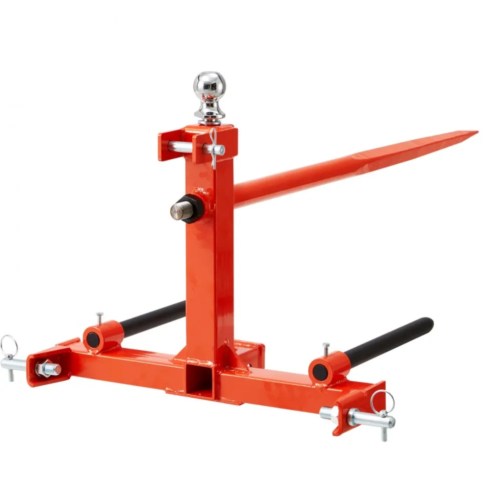 VEVOR 49" Hay Spear, Bale Spears 1600lbs Loading Capacity, Three-Point Hitch Tractor Attachment with 2pcs 17.5" Stabilizer Spears, Quick Attach Spike Forks