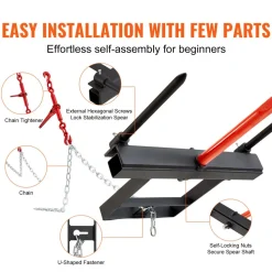 VEVOR 39" Hay Spear, Bale Spears 1600lbs Loading Capacity, Skid Steer Loader Tractor Bucket Attachment with 2pcs 17.5" Stabilizer Spears and 60" Chain, Quick Attach Spike Forks