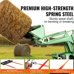 VEVOR 49" Hay Spear, Bale Spears 3000lbs Loading Capacity, Skid Steer Loader Tractor Bucket Attachment with 2pcs 17.5" Stabilizer Spears and 60" Chain, Quick Attach Spike Forks