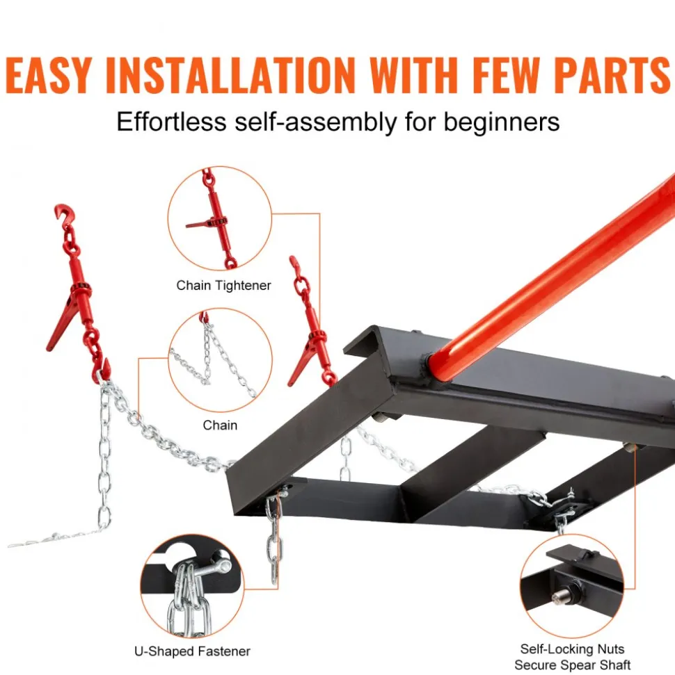 VEVOR 49" Hay Spear, Bale Spears 3000lbs Loading Capacity, Skid Steer Loader Tractor Bucket Attachment with 2pcs 17.5" Stabilizer Spears and 60" Chain, Quick Attach Spike Forks