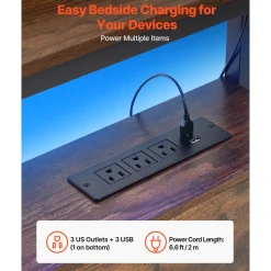 VEVOR Headboard for Full Size Bed, with 2 Storage Shelves, LED Light, 3 Outlets, and 3 USB Ports, Sturdy and Stable Carbon Steel Frame Head Board with Charging Station, Adjustable Height, Black