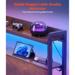 VEVOR Headboard for Full Size Bed, with 2 Storage Shelves, LED Light, 3 Outlets, and 3 USB Ports, Sturdy and Stable Carbon Steel Frame Head Board with Charging Station, Adjustable Height, Black