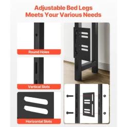 VEVOR Headboard for Full Size Bed, Adjustable Height Headboard with 2 Shelves Storage, Freestanding Head Board with Charging Station and LED Light for Different Bed Frames, Easy Assembly, Brown