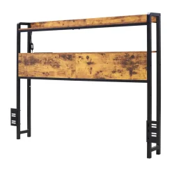 VEVOR Headboard for Full Size Bed, Adjustable Height Headboard with 2 Shelves Storage, Freestanding Head Board with Charging Station and LED Light for Different Bed Frames, Easy Assembly, Brown