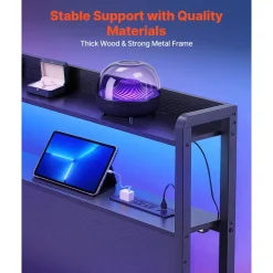 VEVOR Headboard for King Size Bed, with 2 Storage Shelves, LED Light, 3 Outlets, and 3 USB Ports, Sturdy and Stable Carbon Steel Frame Head Board with Charging Station, Adjustable Height, Black
