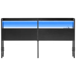 VEVOR Headboard for King Size Bed, with 2 Storage Shelves, LED Light, 3 Outlets, and 3 USB Ports, Sturdy and Stable Carbon Steel Frame Head Board with Charging Station, Adjustable Height, Black