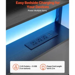 VEVOR Headboard for King Size Bed, with 2 Storage Shelves, LED Light, 3 Outlets, and 3 USB Ports, Sturdy and Stable Carbon Steel Frame Head Board with Charging Station, Adjustable Height, Black