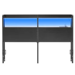 VEVOR Headboard for Queen Size Bed, with 2 Storage Shelves, LED Light, 3 Outlets, and 3 USB Ports, Sturdy and Stable Carbon Steel Frame Head Board with Charging Station, Adjustable Height, Black