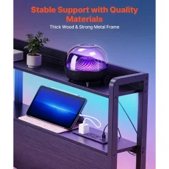 VEVOR Headboard for Queen Size Bed, with 2 Storage Shelves, LED Light, 3 Outlets, and 3 USB Ports, Sturdy and Stable Carbon Steel Frame Head Board with Charging Station, Adjustable Height, Black