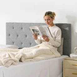 VEVOR Headboard, Full Size Headboard with Adjustable Height, Comfortable Diamond Tufted for Full Size Bed, W 56.3 x H(35.6-47.4)inches, Ideal for Bedroom, Hotel, Homestay, Dormitory, Light Grey