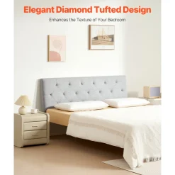 VEVOR Headboard, Full Size Headboard with Adjustable Height, Comfortable Diamond Tufted for Full Size Bed, W 56.3 x H(35.6-47.4)inches, Ideal for Bedroom, Hotel, Homestay, Dormitory, Light Grey