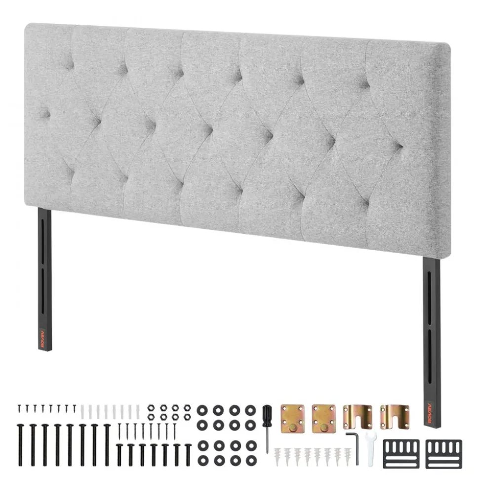 VEVOR Headboard, Full Size Headboard with Adjustable Height, Comfortable Diamond Tufted for Full Size Bed, W 56.3 x H(35.6-47.4)inches, Ideal for Bedroom, Hotel, Homestay, Dormitory, Light Grey