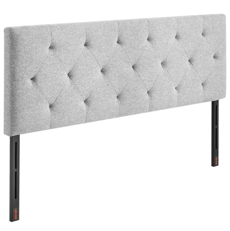 VEVOR Headboard, Full Size Headboard with Adjustable Height, Comfortable Diamond Tufted for Full Size Bed, W 56.3 x H(35.6-47.4)inches, Ideal for Bedroom, Hotel, Homestay, Dormitory, Light Grey