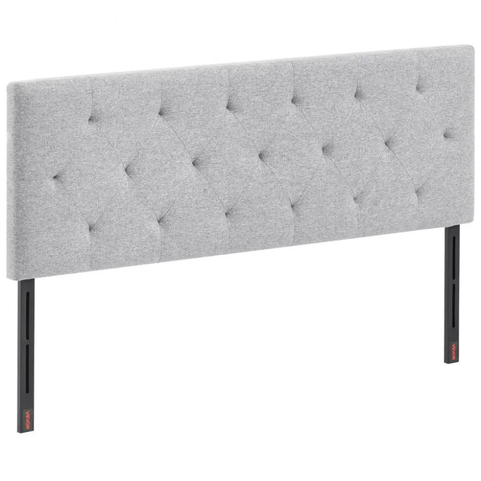 VEVOR Headboard, Full Size Headboard with Adjustable Height, Comfortable Diamond Tufted for Full Size Bed, W 56.3 x H(35.6-47.4)inches, Ideal for Bedroom, Hotel, Homestay, Dormitory, Light Grey